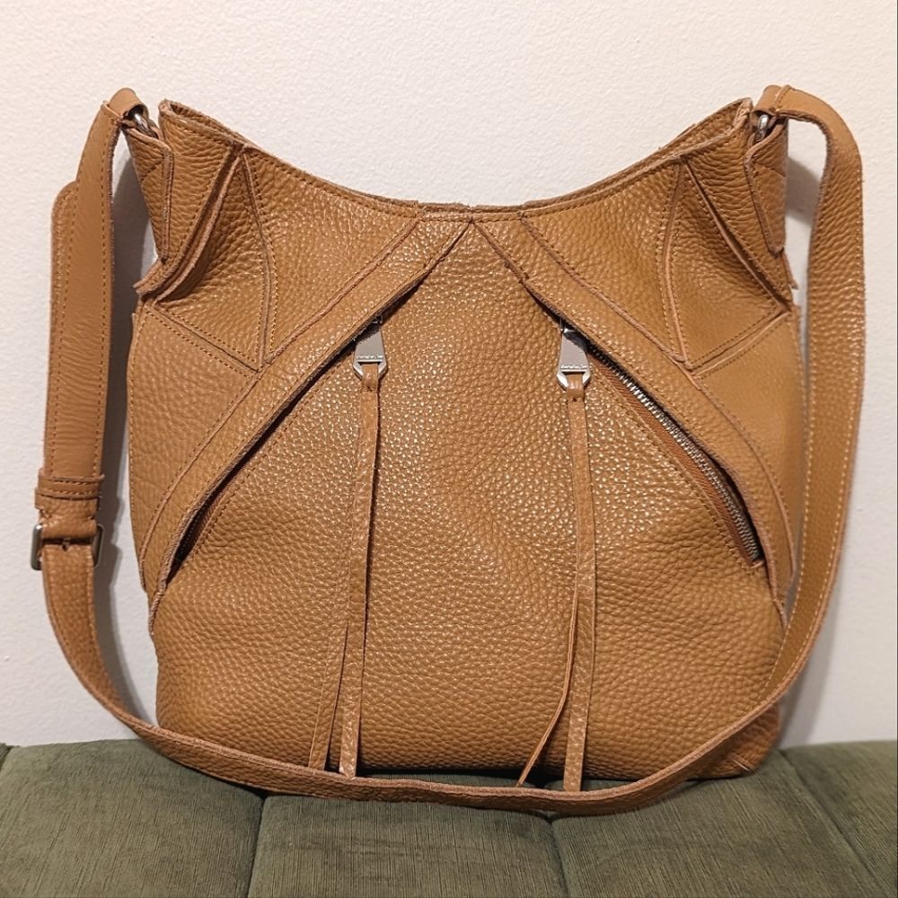 Christopher Kon Tan Genuine Pebbled Leather Crossbody Bag Purse